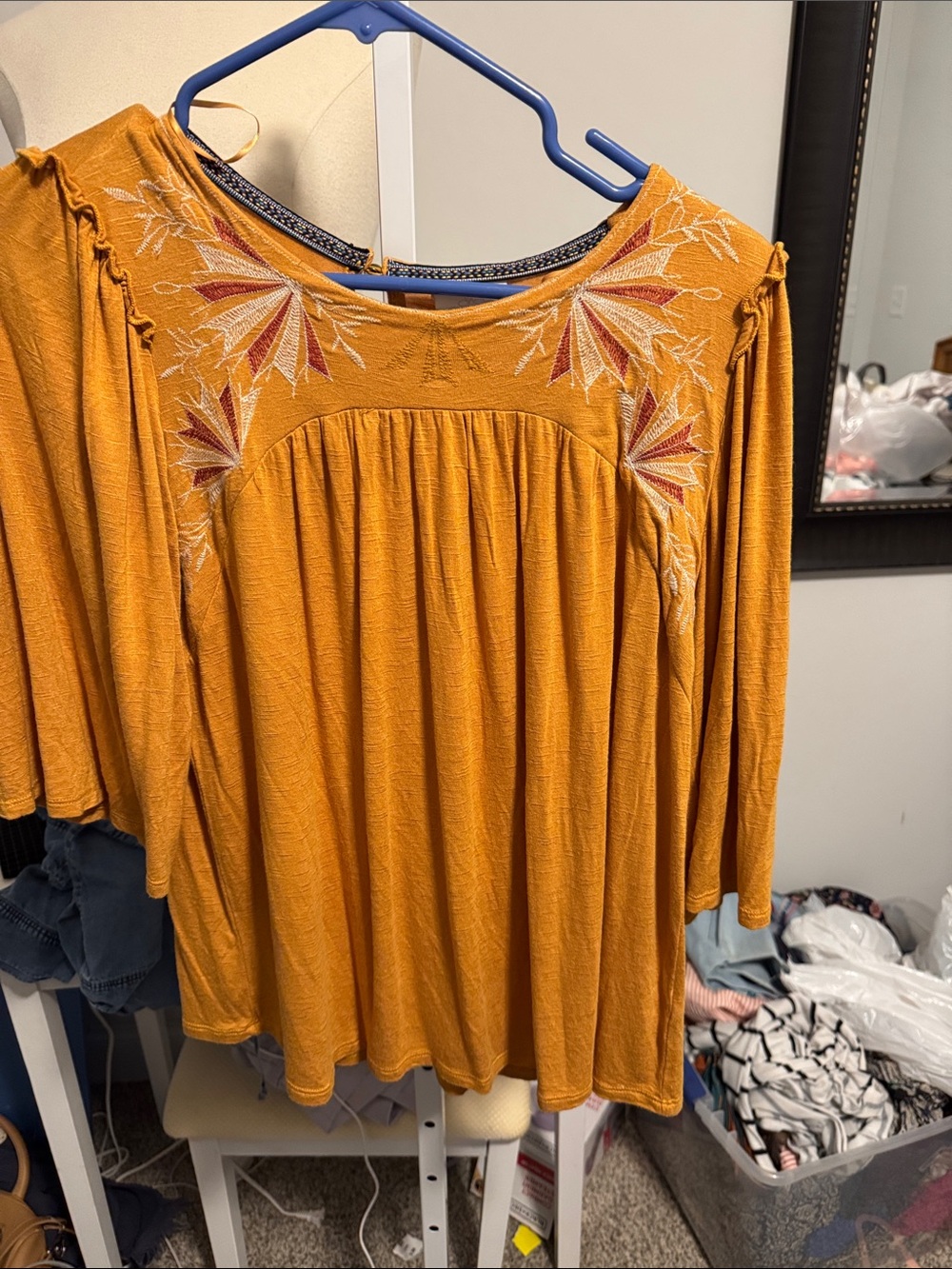 Knox Rose Mustard Embroidered Peasant Tunic